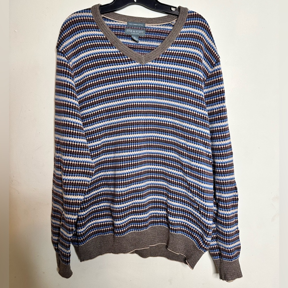 Lyle & Scott V-Neck Pull Over 100% Combed Cotton Large Sweater Scottlan,size XL